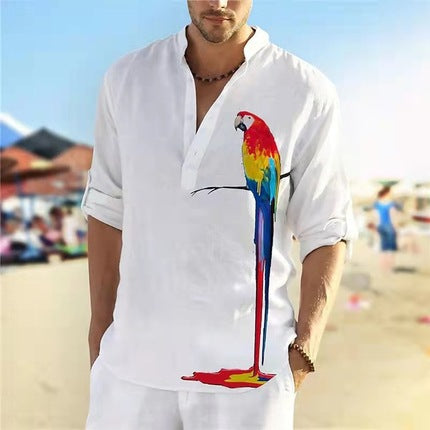 Men's linen shirt with unique feather design and button-down collar Lisslune
