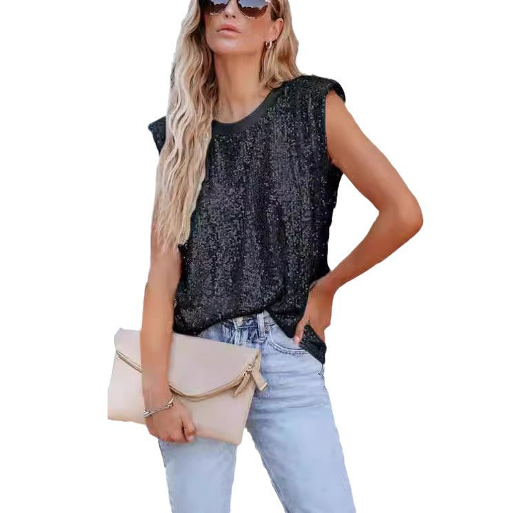 Women's Glittering Round Neck Blouse Lisslune