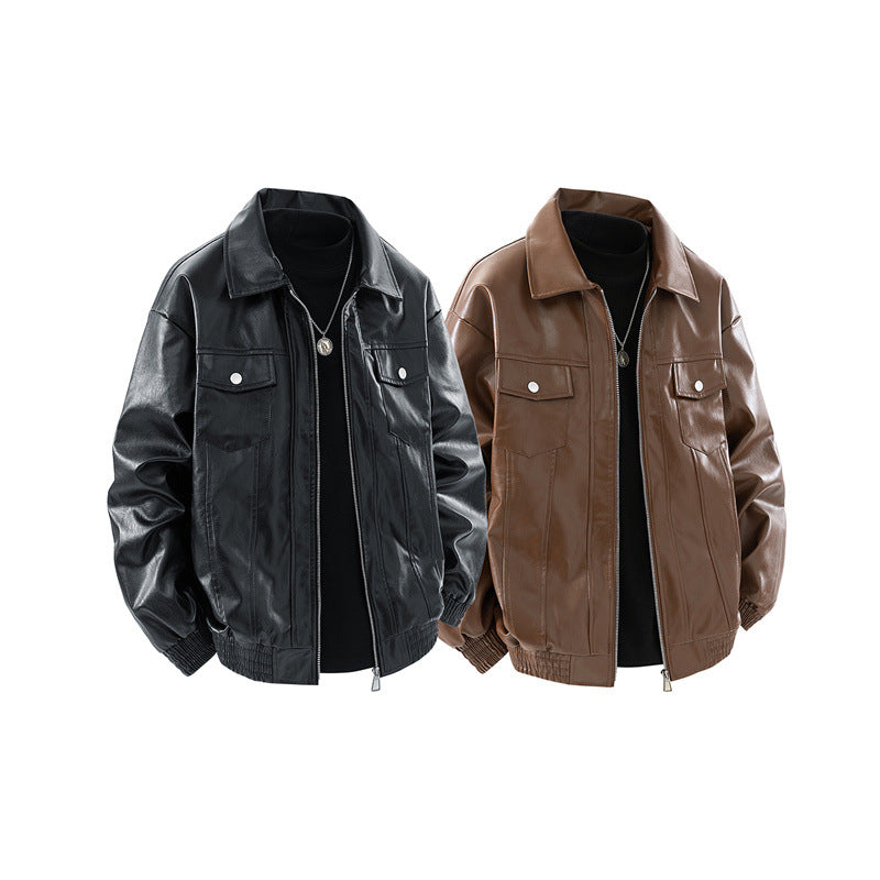 Men's synthetic leather jacket with elastic cuffs and practical pockets Lisslune