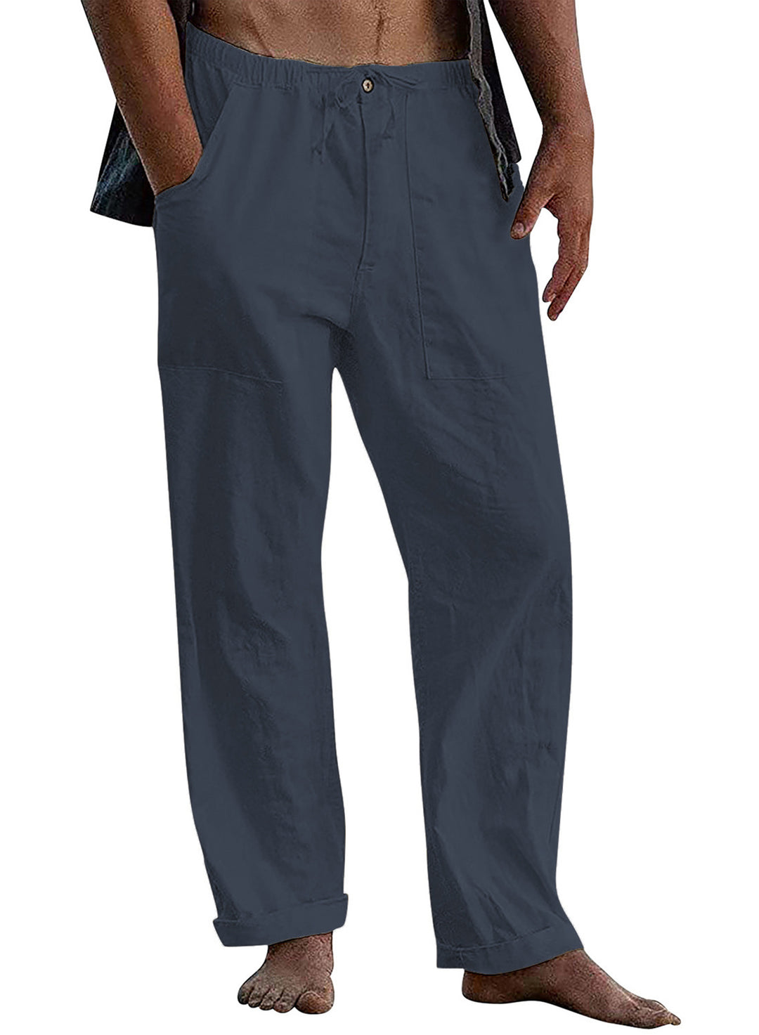 Men's Loose Linen Pants with Elastic Waistband and Versatile Pockets Lisslune