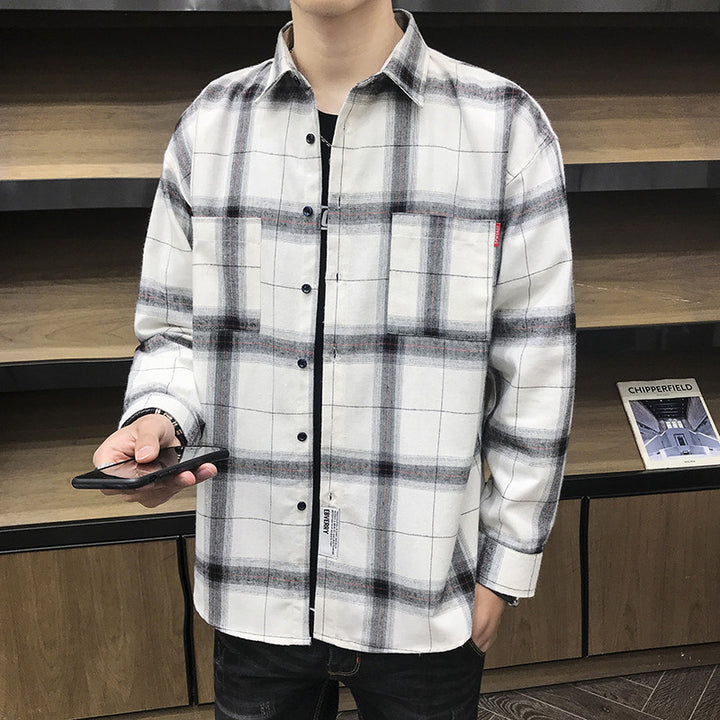 Men's flannel shirt with check pattern and practical chest pockets Lisslune