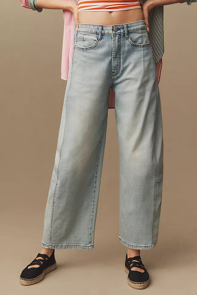 Damen weite Denim-Hose im modernen Schnitt mit hohem Bund Lisslune