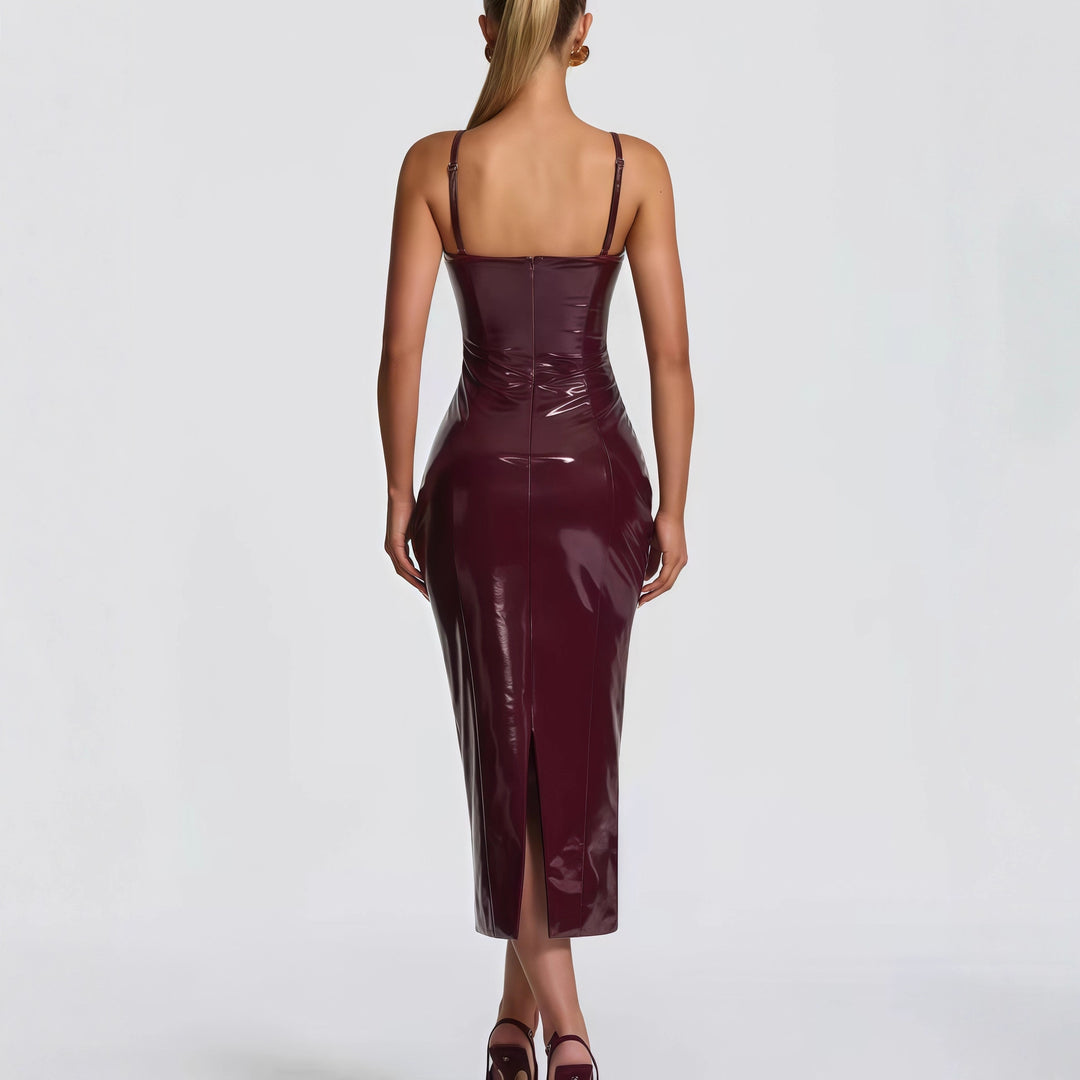 Women's bodycon dress with strapless design and glossy surface Lisslune
