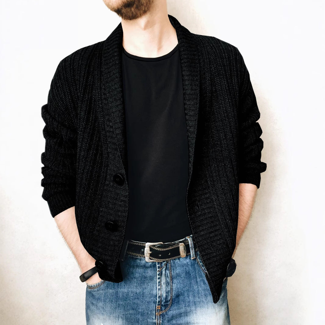 Men's cardigan with large collar and decorative buttons Lisslune
