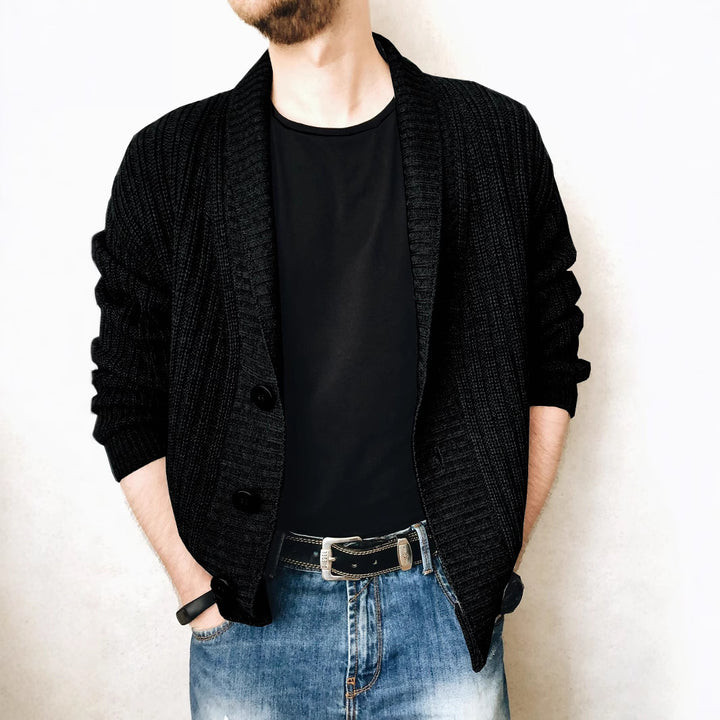 Men's cardigan with large collar and decorative buttons Lisslune