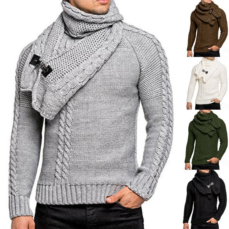 Men's knitted sweater with integrated scarf Lisslune