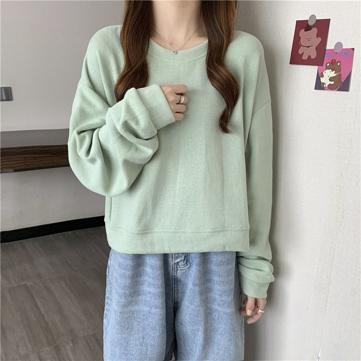Women's casual cropped sweater made of soft cotton blend with stylish round neckline Lisslune