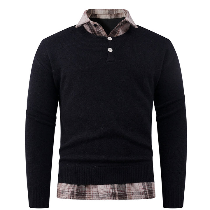 Men's sweater with integrated shirt collar and button details Lisslune