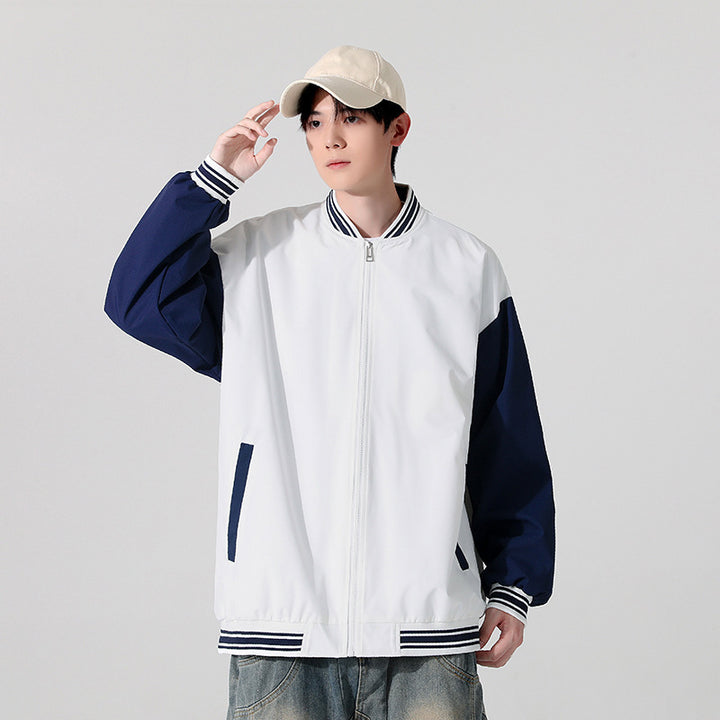 Men's Sporty Bomber Jacket with Contrasting Sleeves and Elastic Waistband Lisslune
