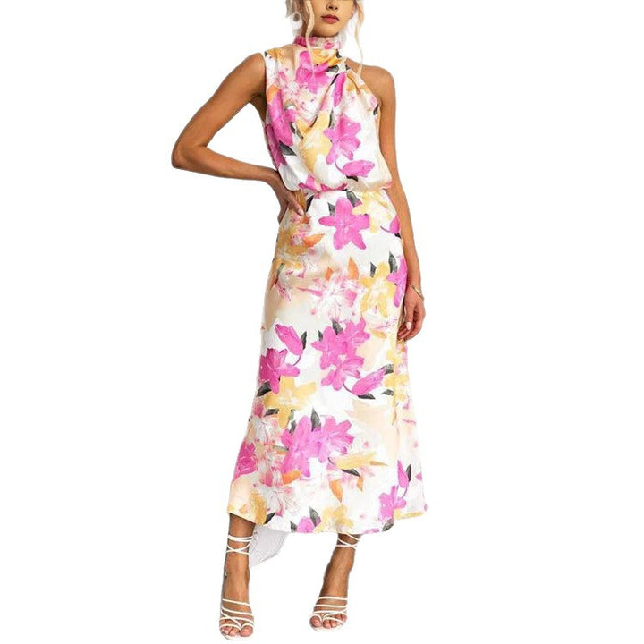 Women's maxi dress with asymmetric top and floral print Lune London