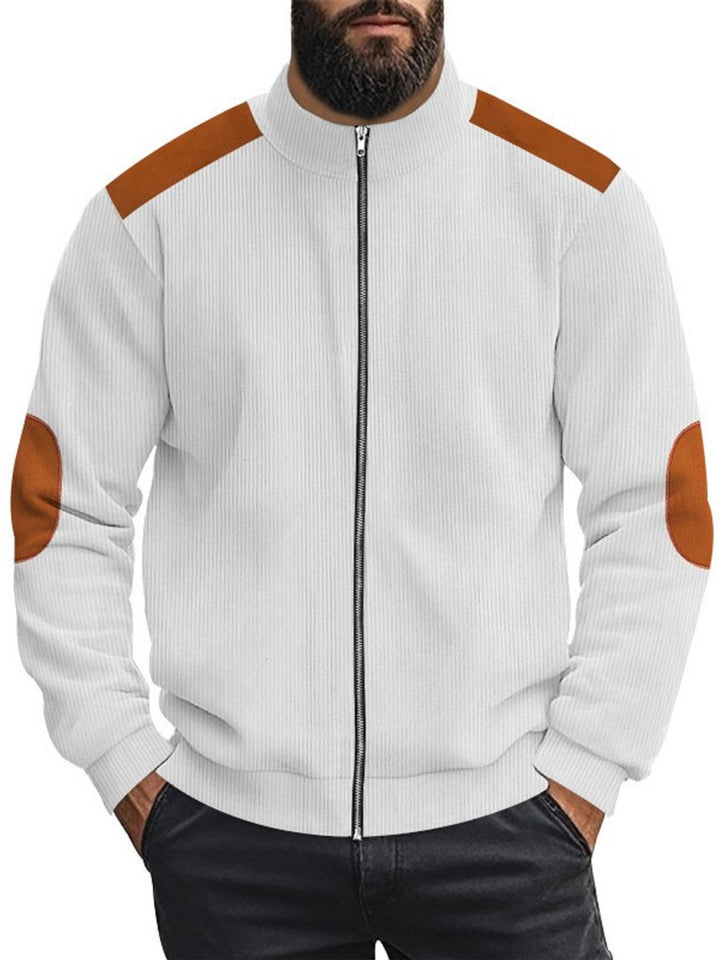 Men's cardigan with modern leather accents and high closed collar Lisslune