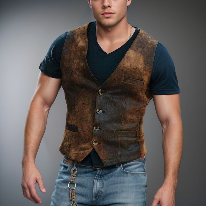 Men's stylish vest with leather accents and practical pockets Lisslune