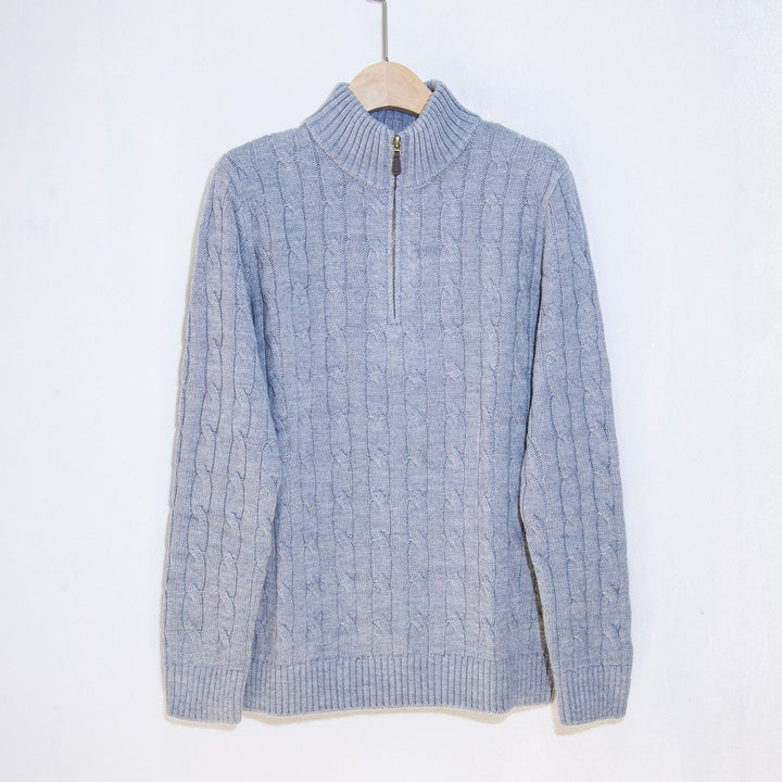 Men's elegant knit sweater with half zipper and cable knit pattern Lisslune