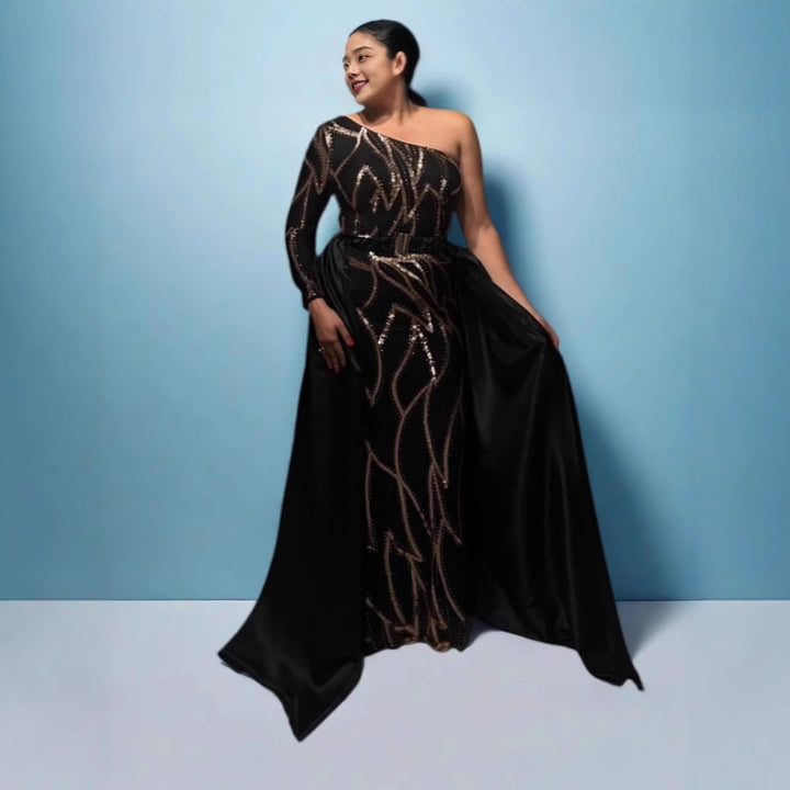 Women's maxi dress with glittering pattern and elegant cape Lisslune