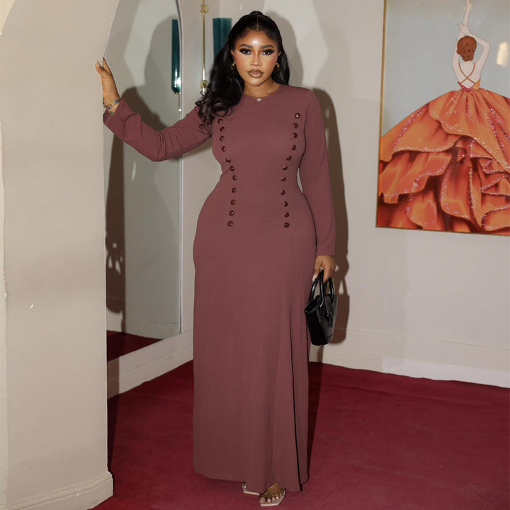 Women's maxi dress with elegant button detail and tailored cut