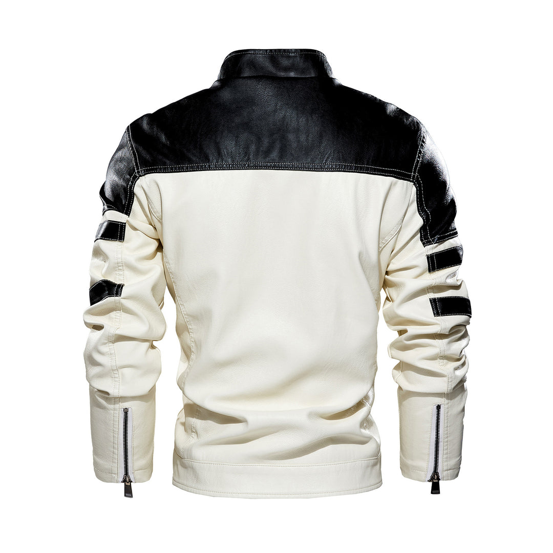 Men's fashionable biker jacket made of leather artificial with contrasting color panels Lisslune