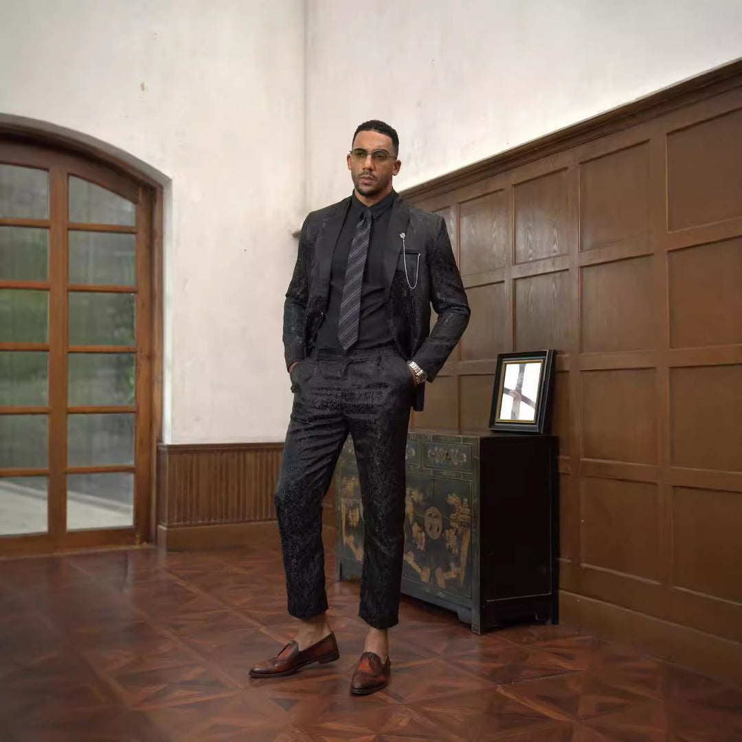 Men's formal suit set with floral jacquard pattern Lisslune