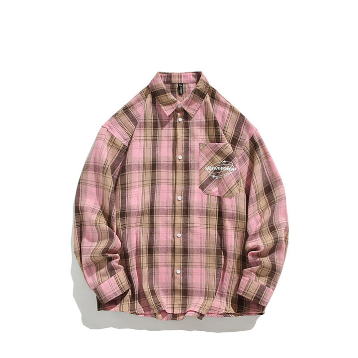 Men's checkered casual shirt with open collar and chest pocket Lisslune