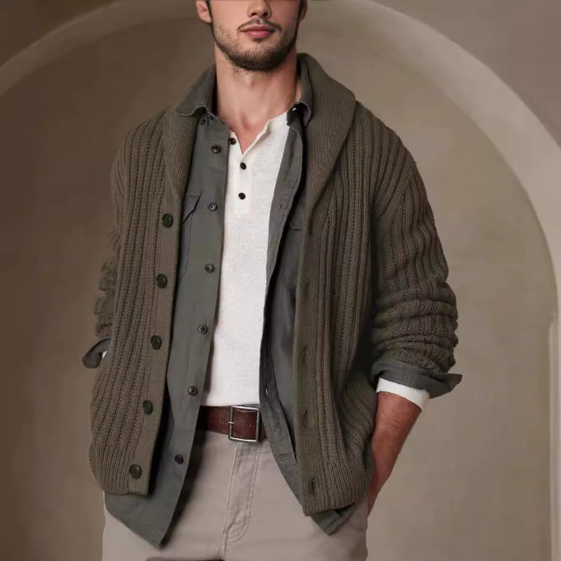Men's cardigan with modern cable pattern and classic lapel collar Lisslune