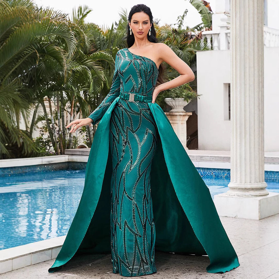 Women's maxi dress with glittering pattern and elegant cape Lisslune