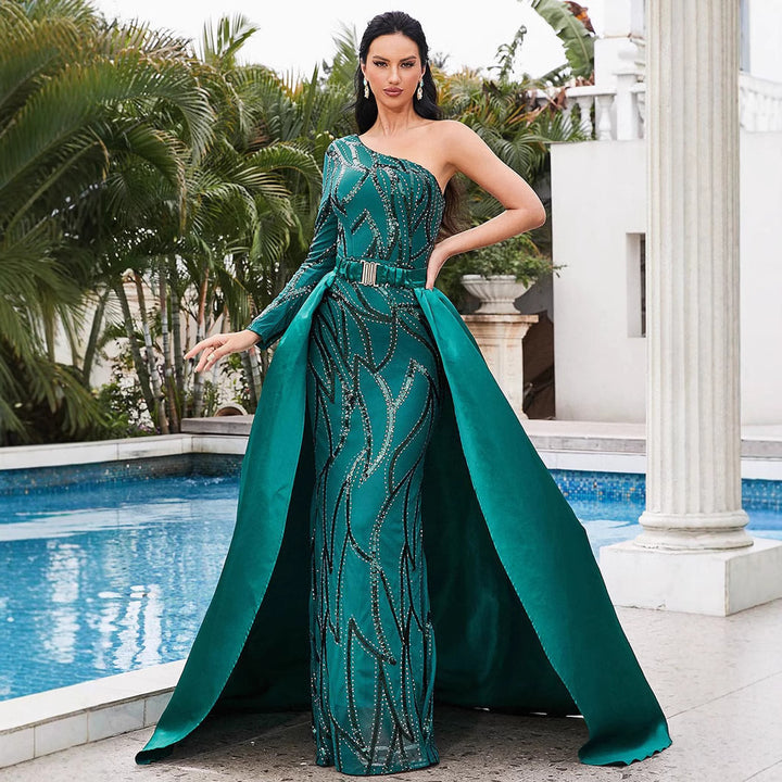 Women's maxi dress with glittering pattern and elegant cape Lisslune