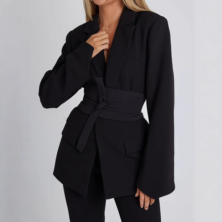 Damen eleganter Blazer mit tailliertem Schnitt und praktischem Gürtel Lisslune