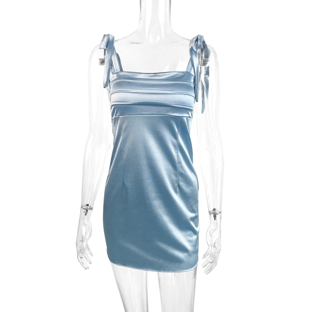 Damen Zart glänzendes Minikleid mit raffinierten Schleifen-Trägern Lisslune