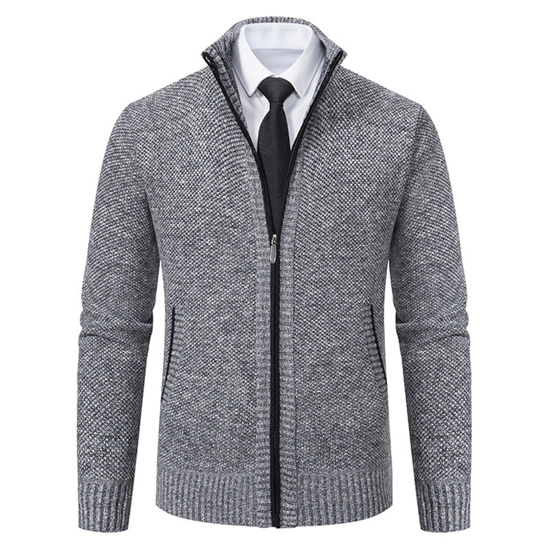 Men's elegant cardigan with high collar and practical zipper Lisslune