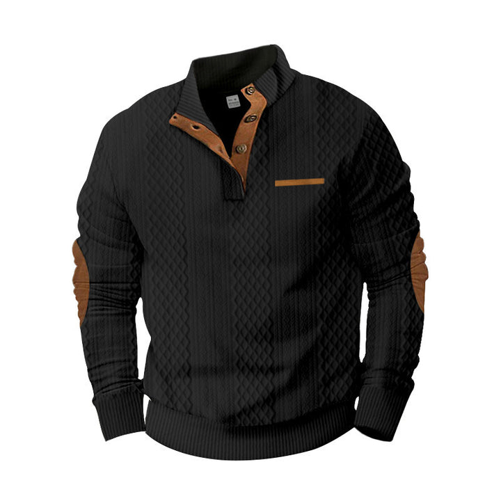 Men's structured sweater with stylish Henley neckline and tasteful synthetic leather details Lisslune
