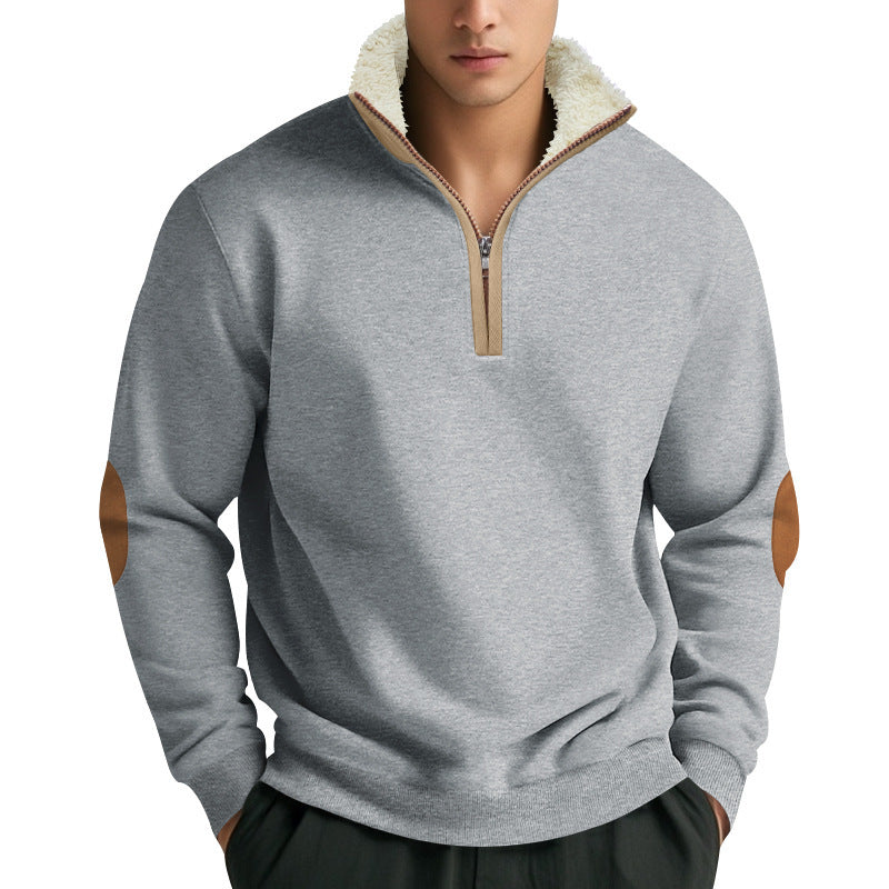 Men's stylish fleece pullover with half-zip and contrasting elbow patches Lisslune