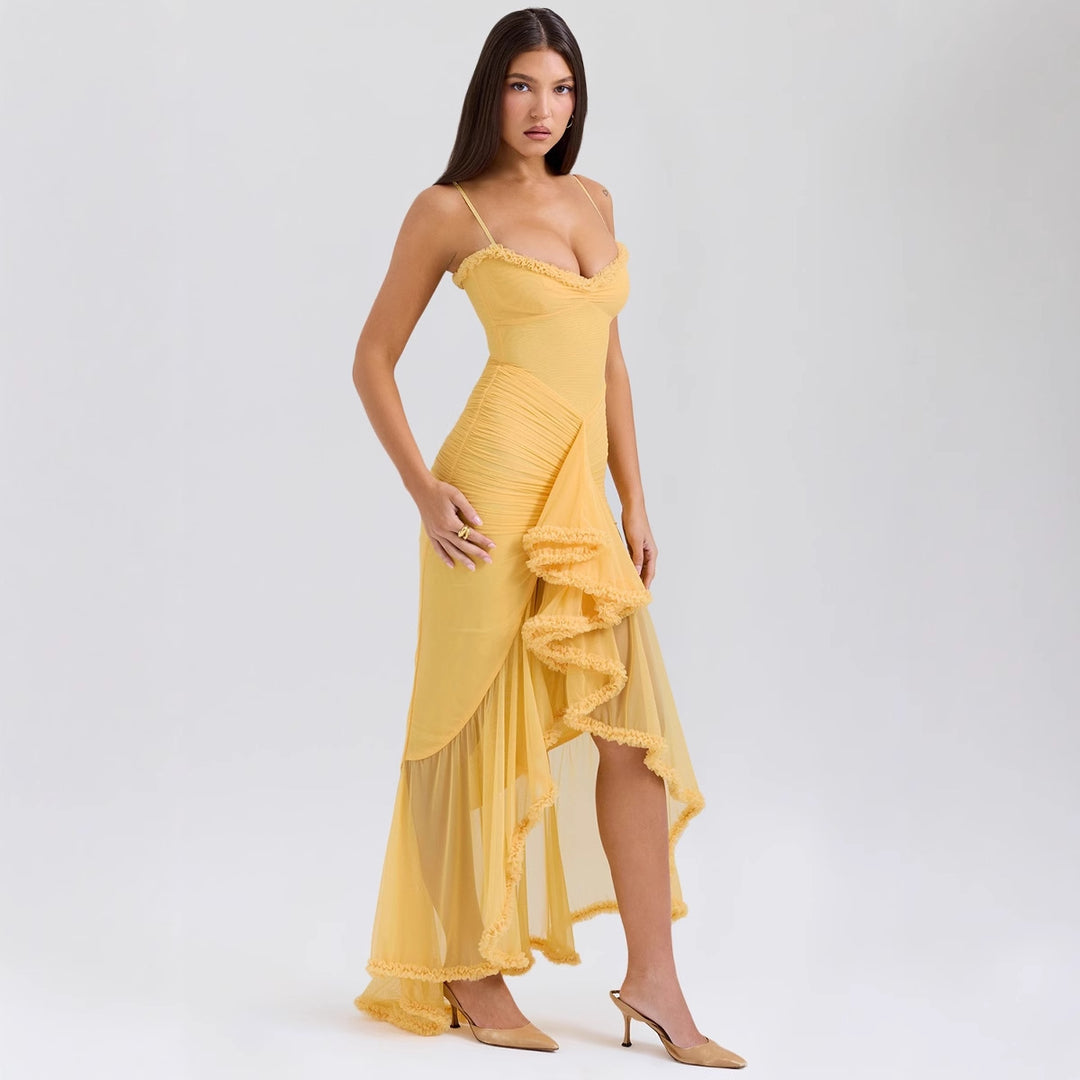 Women Bodycon Evening Dress with Ruffles and Side Slit Lisslune