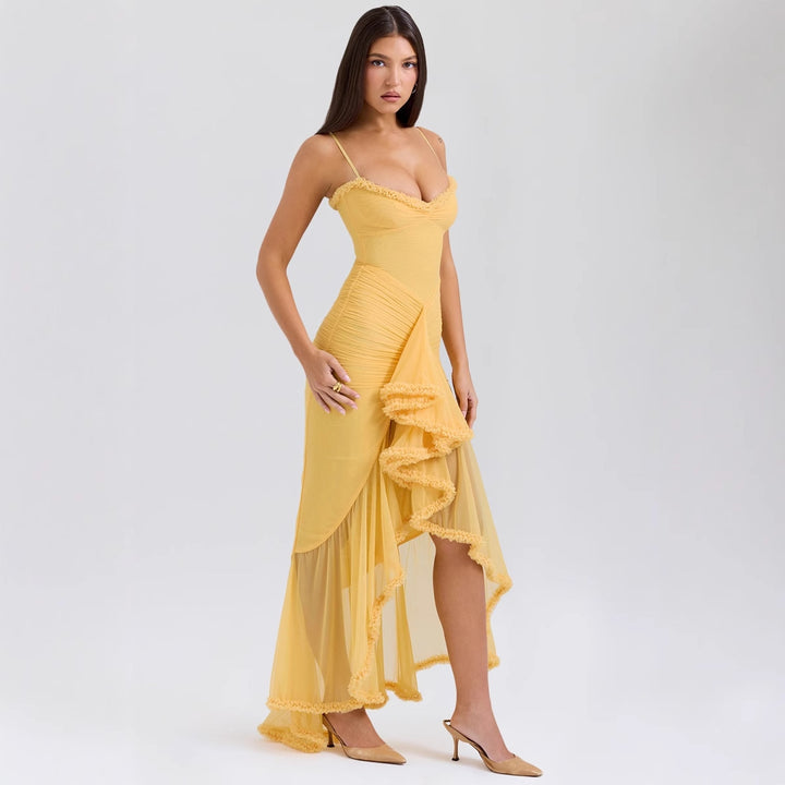 Women Bodycon Evening Dress with Ruffles and Side Slit Lisslune