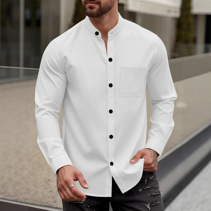 Men's modern long-sleeve shirt with textured design and practical chest pocket Lisslune