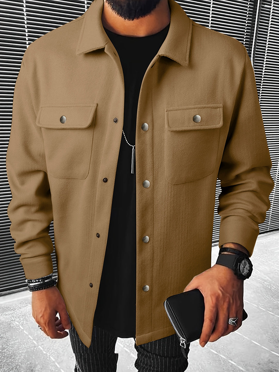 Men's stylish overshirt jacket with practical pockets and modern button design Lisslune