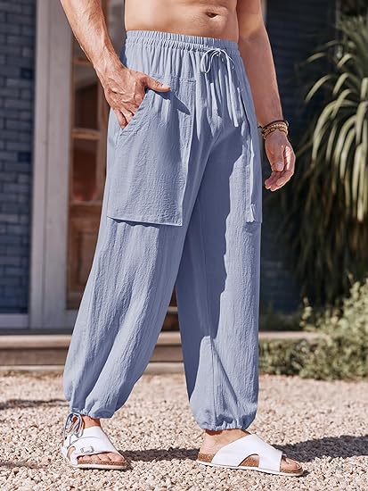 Men's loose summer pants with elastic waistband and pockets Lisslune