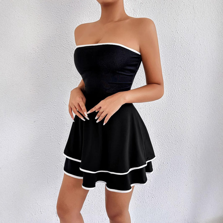 Damen kurzes trägerloses Kleid mit verspieltem Saum Lisslune