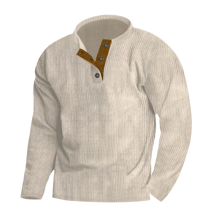 Men's long-sleeve pullover with textured surface and elegant button placket Lisslune