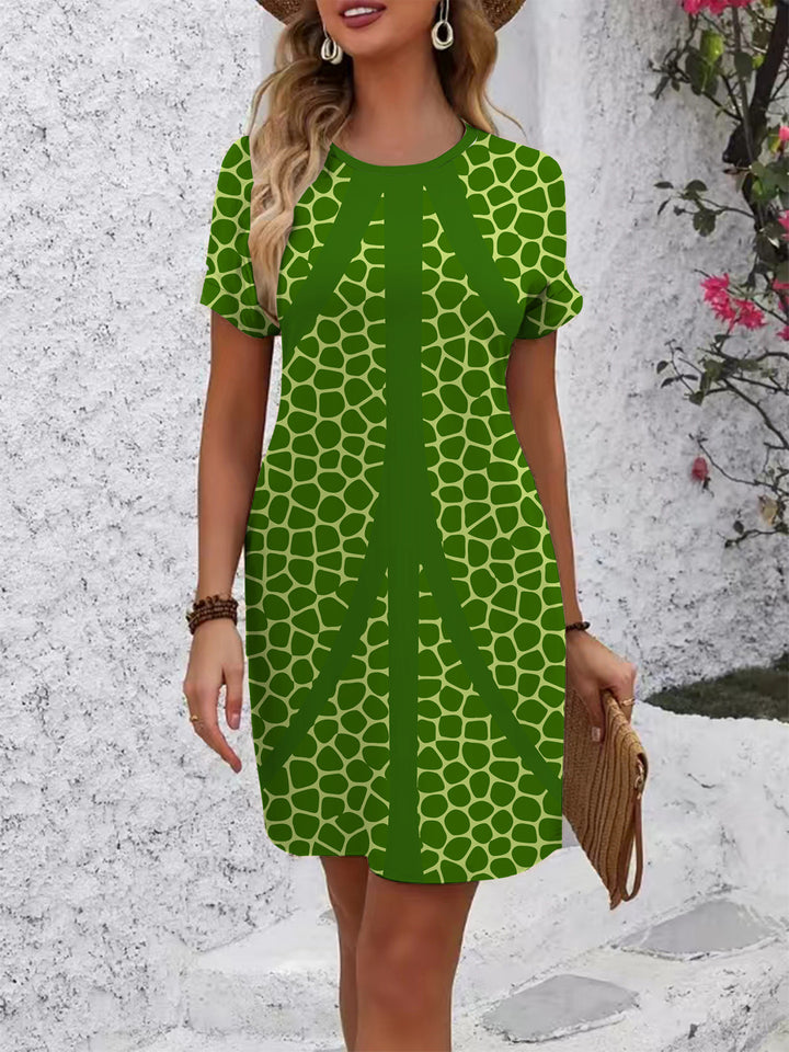 Women's Short Sleeve Dress with Geometric Print Lisslune