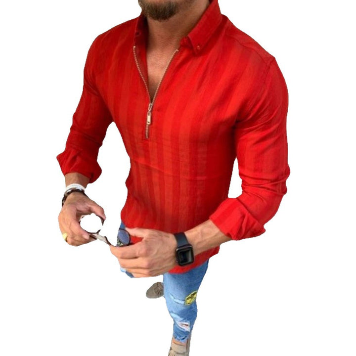 Men's long sleeve shirt with modern zipper and fine stripe pattern Lisslune