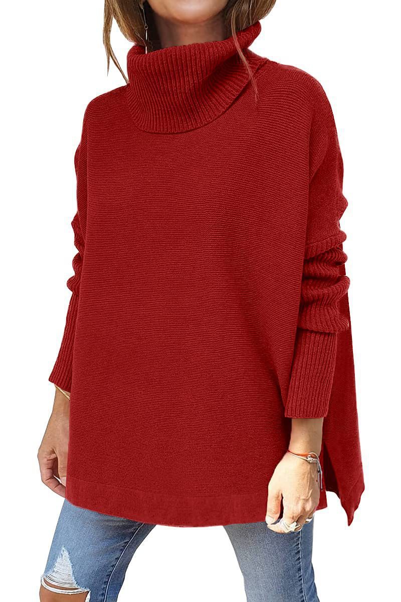 Damen Oversize Rollkragenpullover mit Strukturiertem Strickdesign Lisslune