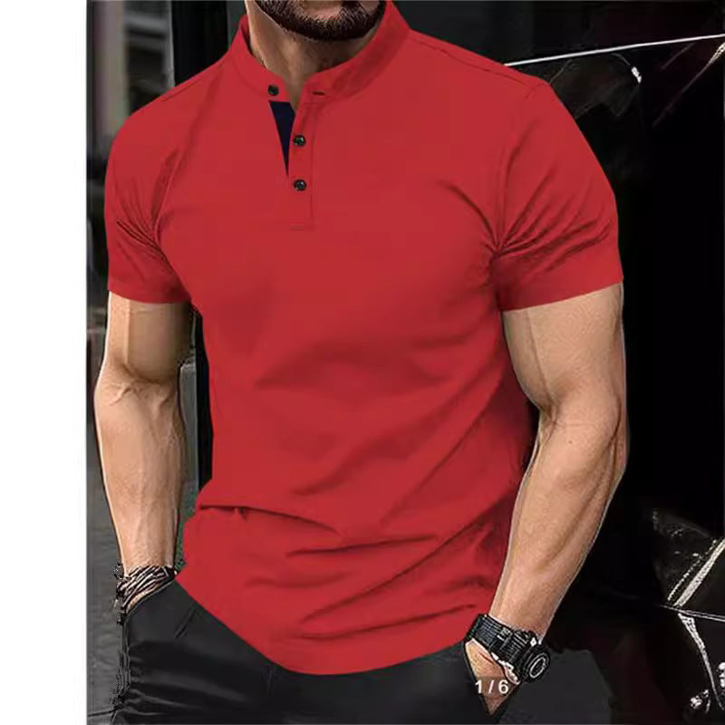 Men's elegant short-sleeve polo shirt with standing collar and button placket Lisslune