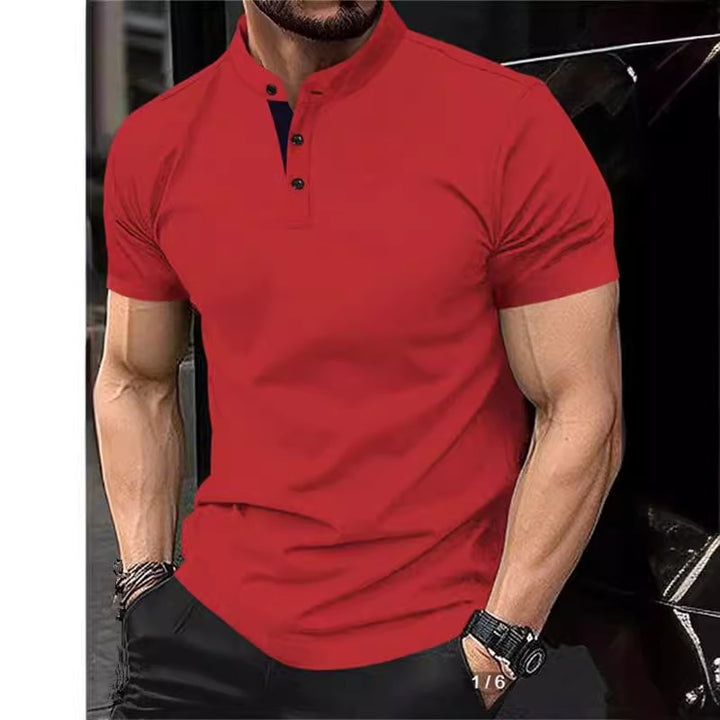 Men's elegant short-sleeve polo shirt with standing collar and button placket Lisslune