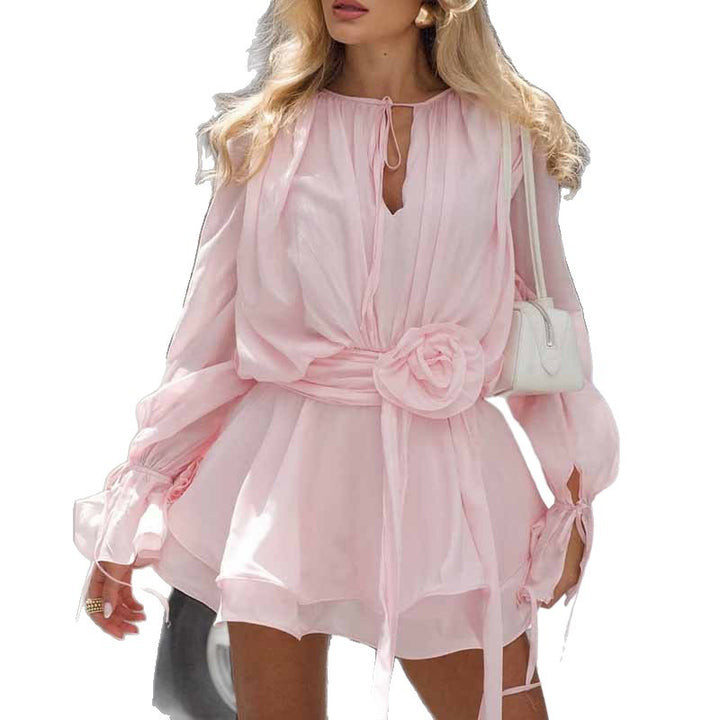 Women’s minidress with voluminous sleeves and charming belt at the waist Lisslune