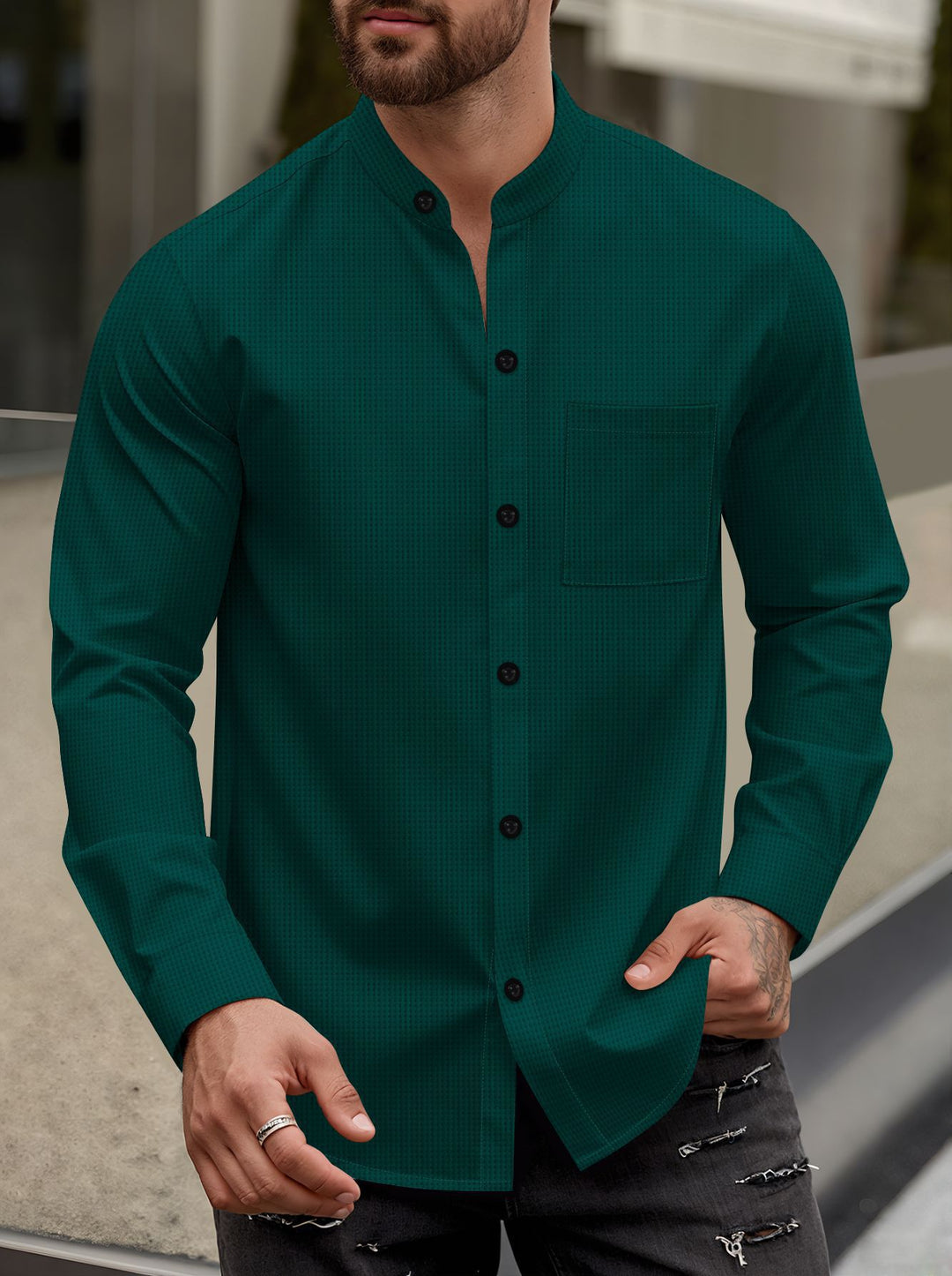 Men's modern long-sleeve shirt with textured design and practical chest pocket Lisslune