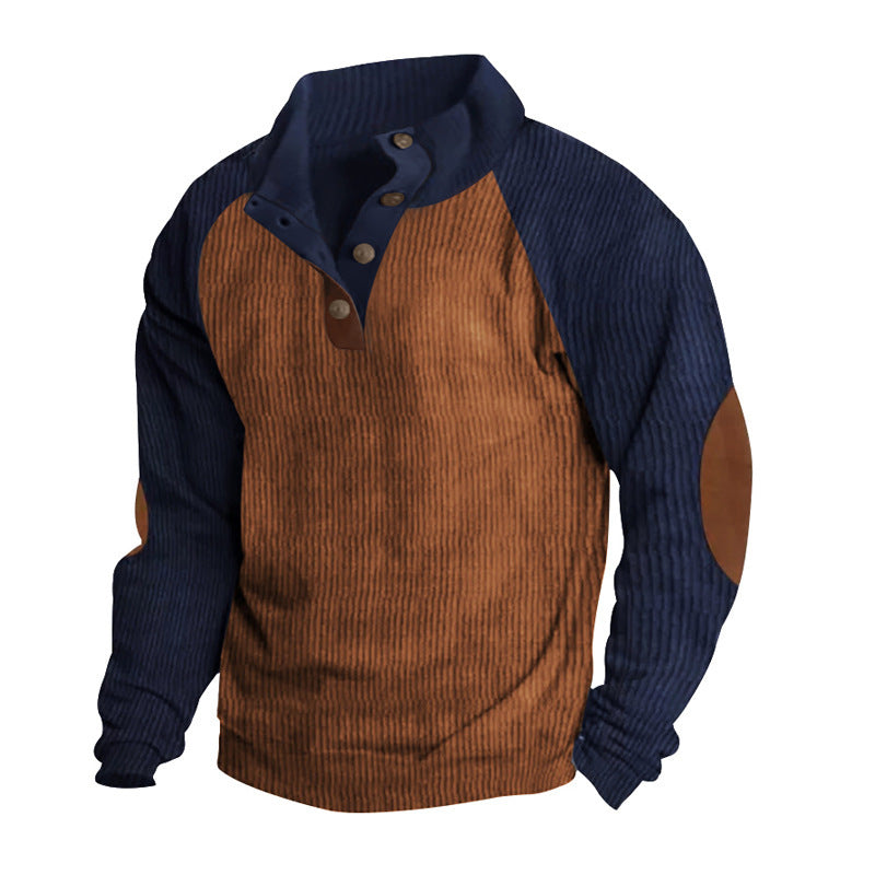 Men's structured pullover shirt with button placket and leather details Lisslune
