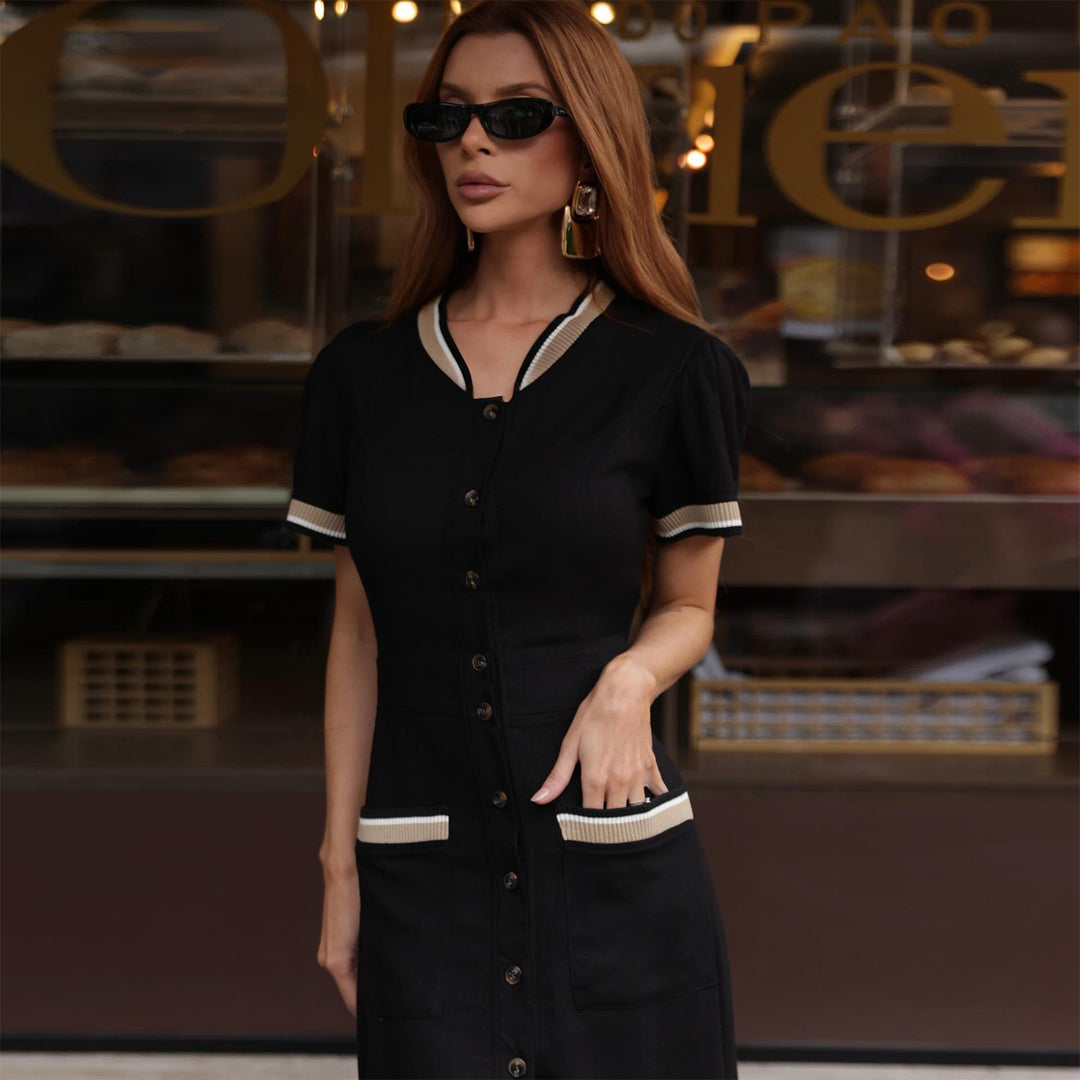 Women's maxi dress with elegant button placket and side slit