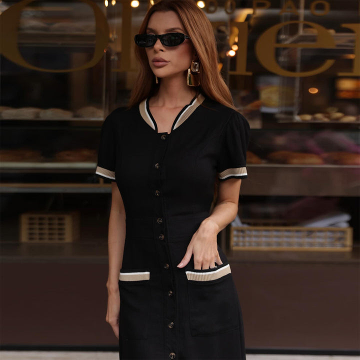 Women's maxi dress with elegant button placket and side slit