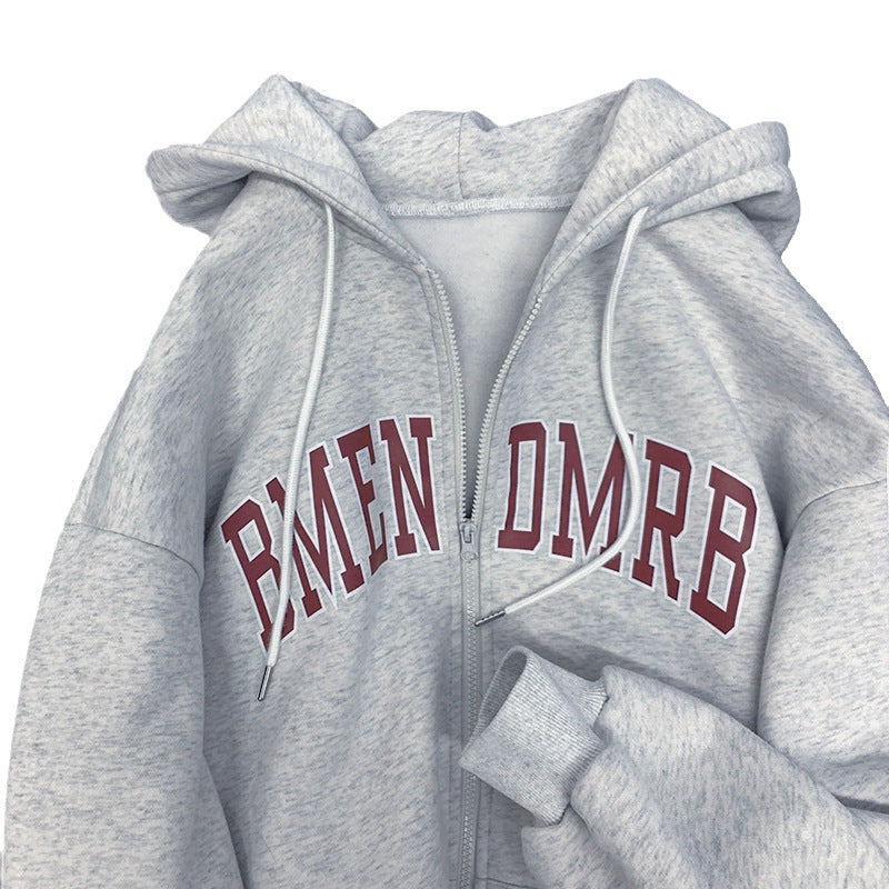Women's hooded jacket with full-length zipper and trendy print Lisslune