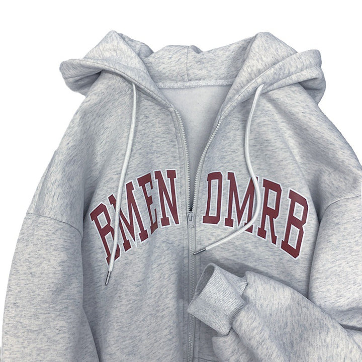 Women's hooded jacket with full-length zipper and trendy print Lisslune