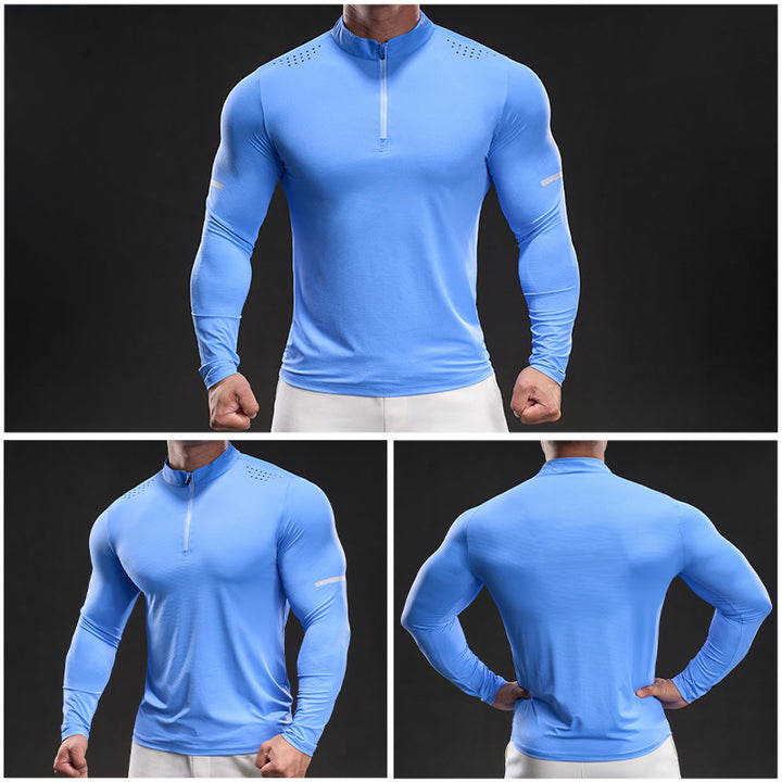 Men's Breathable Long Sleeve Functional Shirt with Stand-Up Collar Lisslune